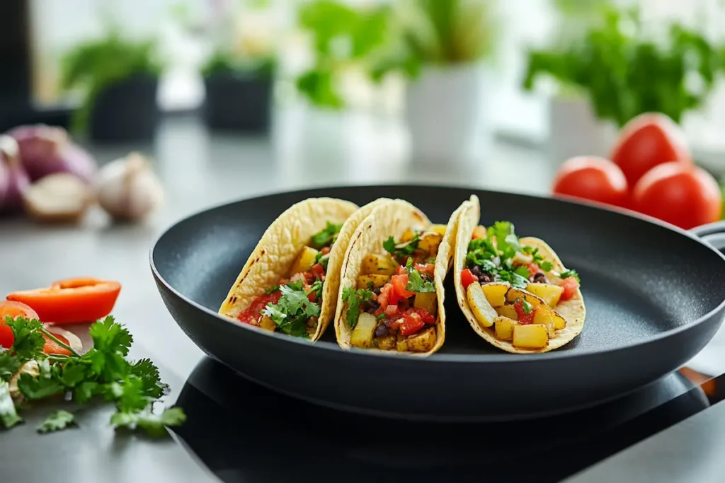 Step-by-step for making potato tacos.