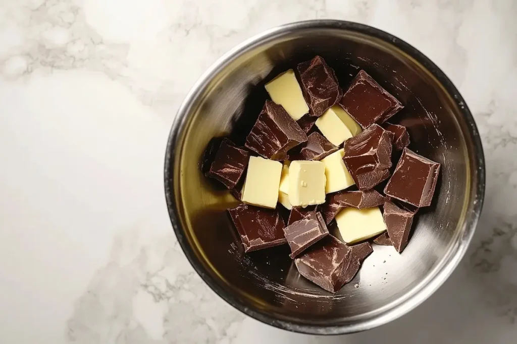 brownie recipe mixing chocolate and butter