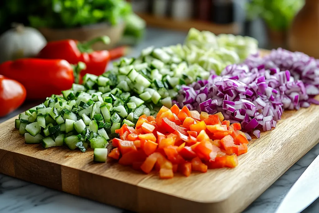 chopping vegetables for chow chow relish preparation