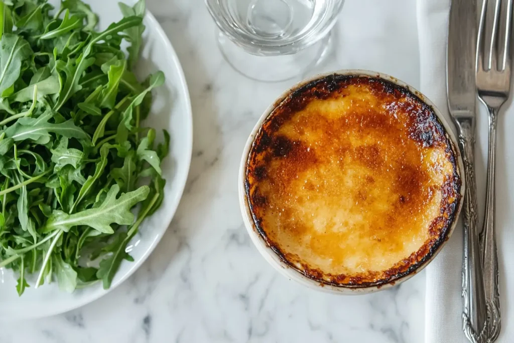 Crab brulee paired with white arugula salad