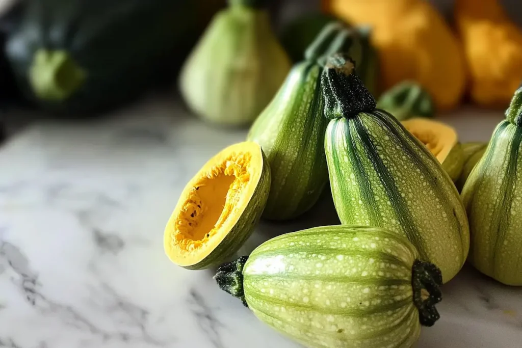 Cousa squash on a white marble counter