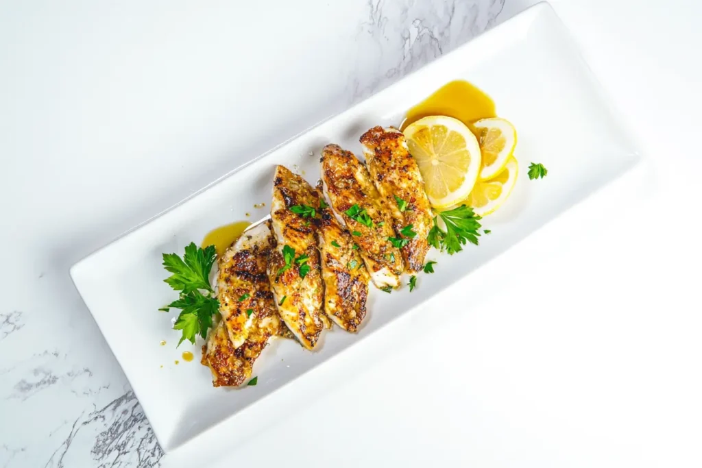 Grilled rockfish with lemon garnish