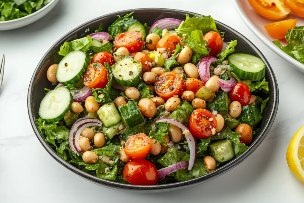 Roasted ceci bean salad with fresh vegetables