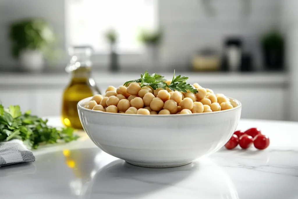 bowl of cooked chickpeas (ceci beans)