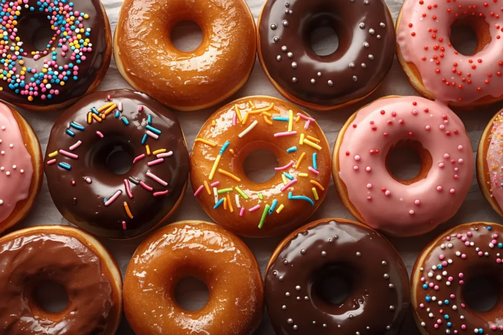 Dipping a warm donut into chocolate frosted donut glaze
