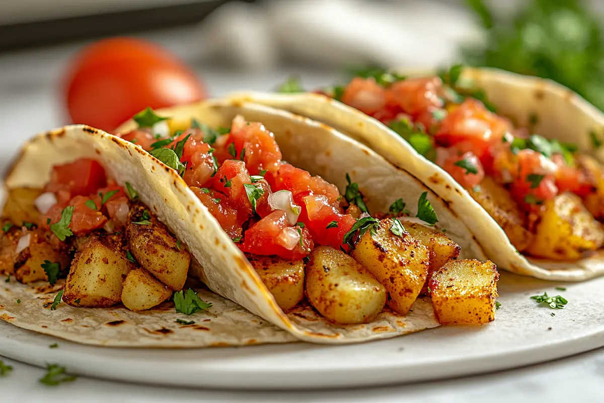 Delicious potato taco on a plate