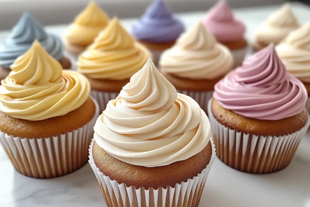Close-up of colorful cupcake cake with smooth frosting