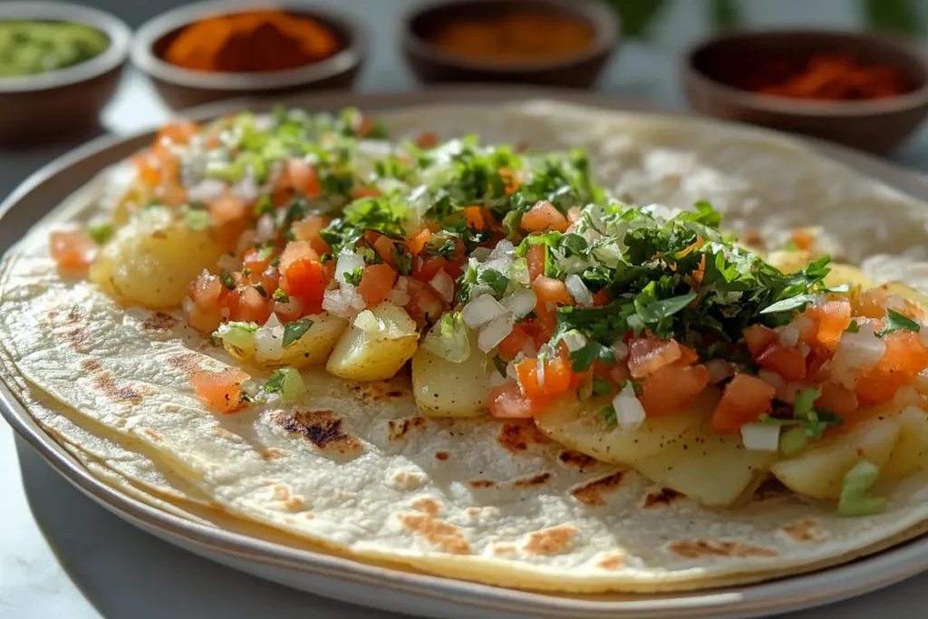 Potato taco with healthy toppings.