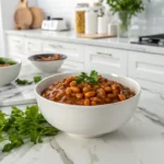 Baked beans recipe in white bowl