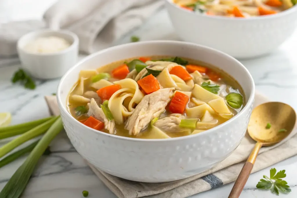 Chicken noodle soup bowl