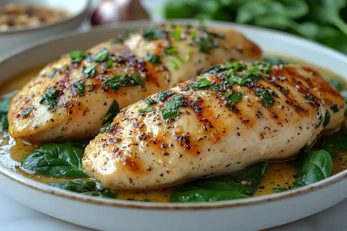 Creamy Garlic Chicken with Spinach on Marble