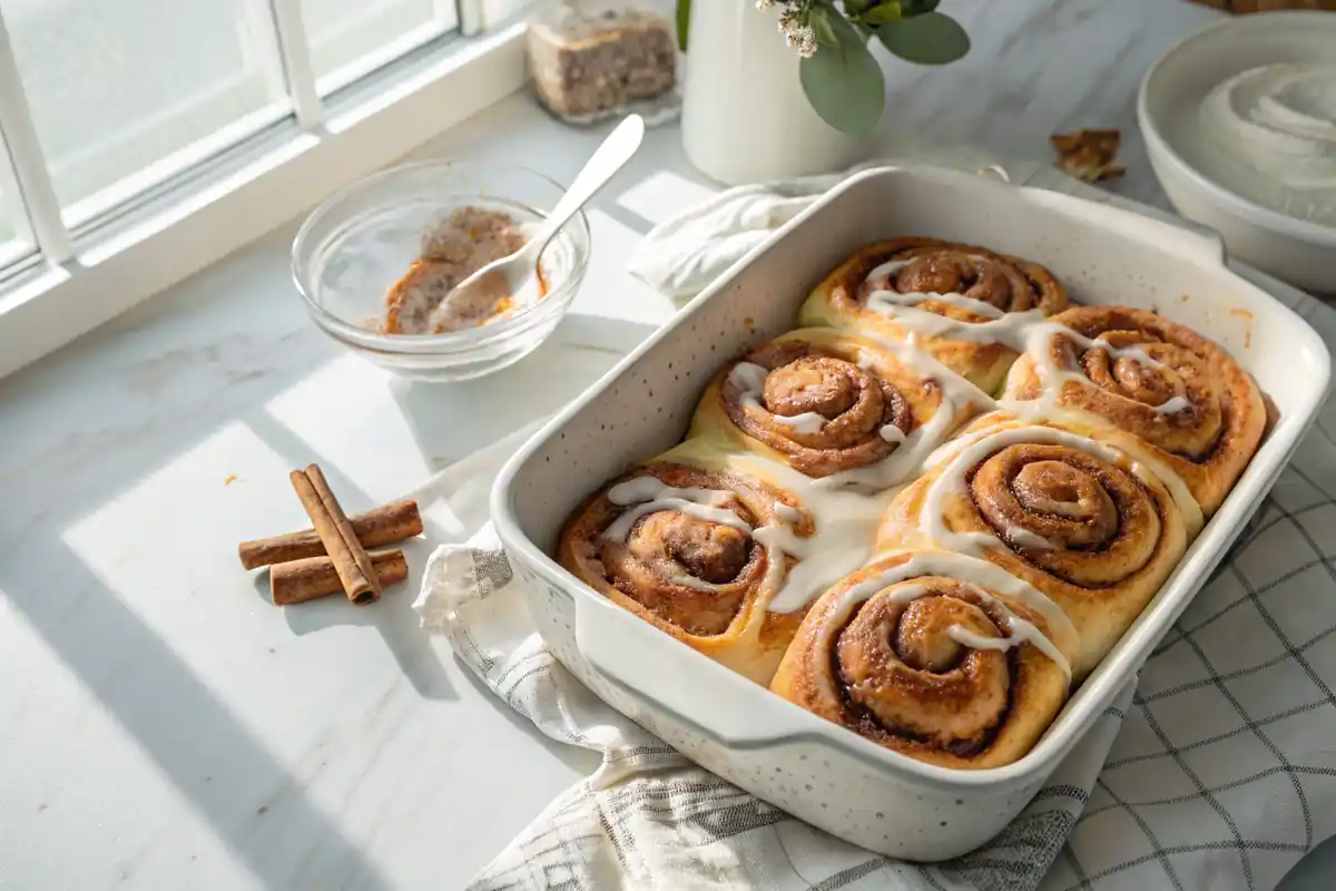 Freshly baked sourdough cinnamon rolls