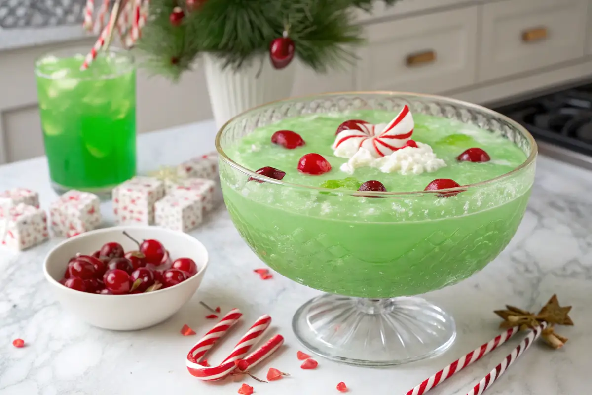 Grinch punch recipe in a bowl