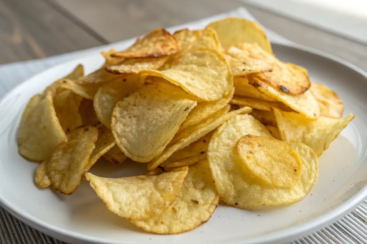 Are potato chips gluten free? Homemade gluten-free potato chips on a plate