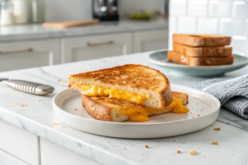 Starbucks grilled cheese sandwich on a white marble countertop