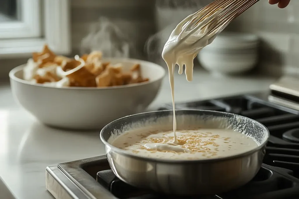 Step-by-step process of making béchamel sauce.