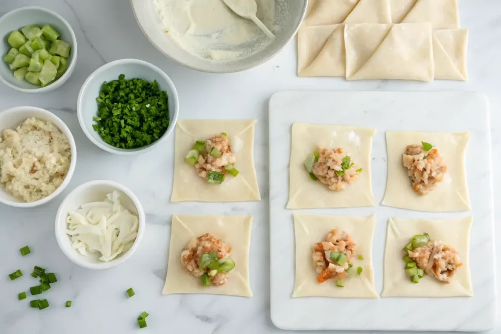 Wrapping wontons for wonton noodle soup