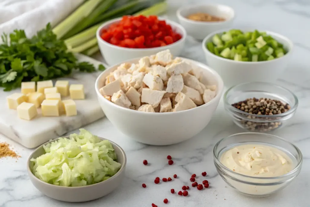 Chicken salad ingredients close-up