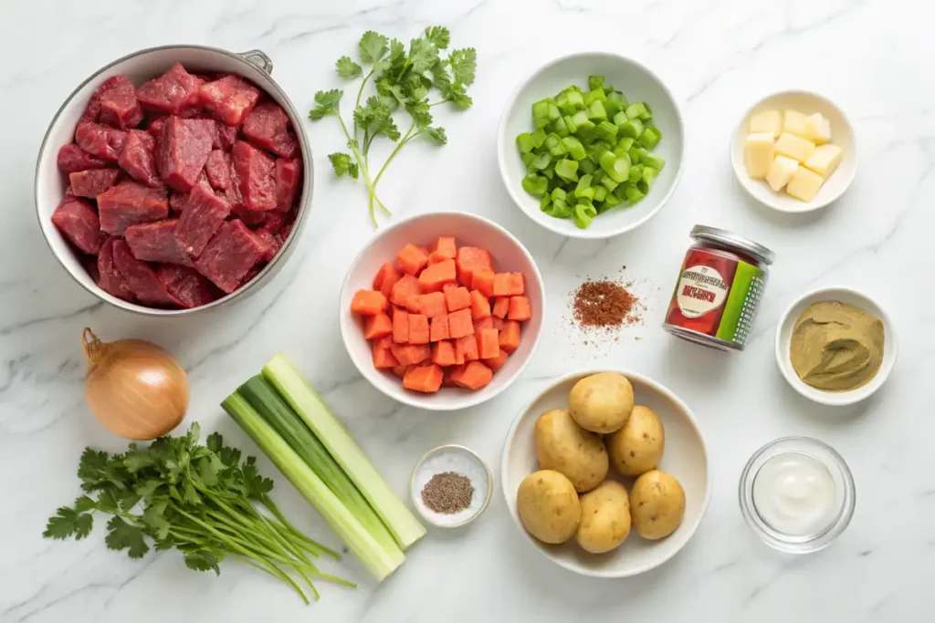 Ingredients for old fashioned vegetable beef soup recipe