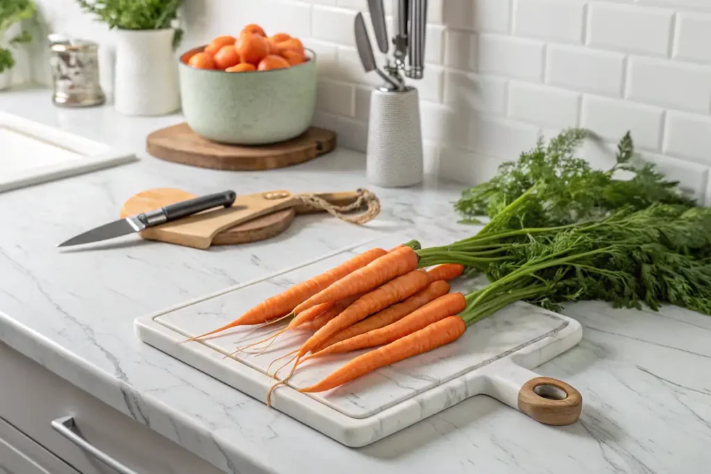 Fresh carrots being prepared for juicing