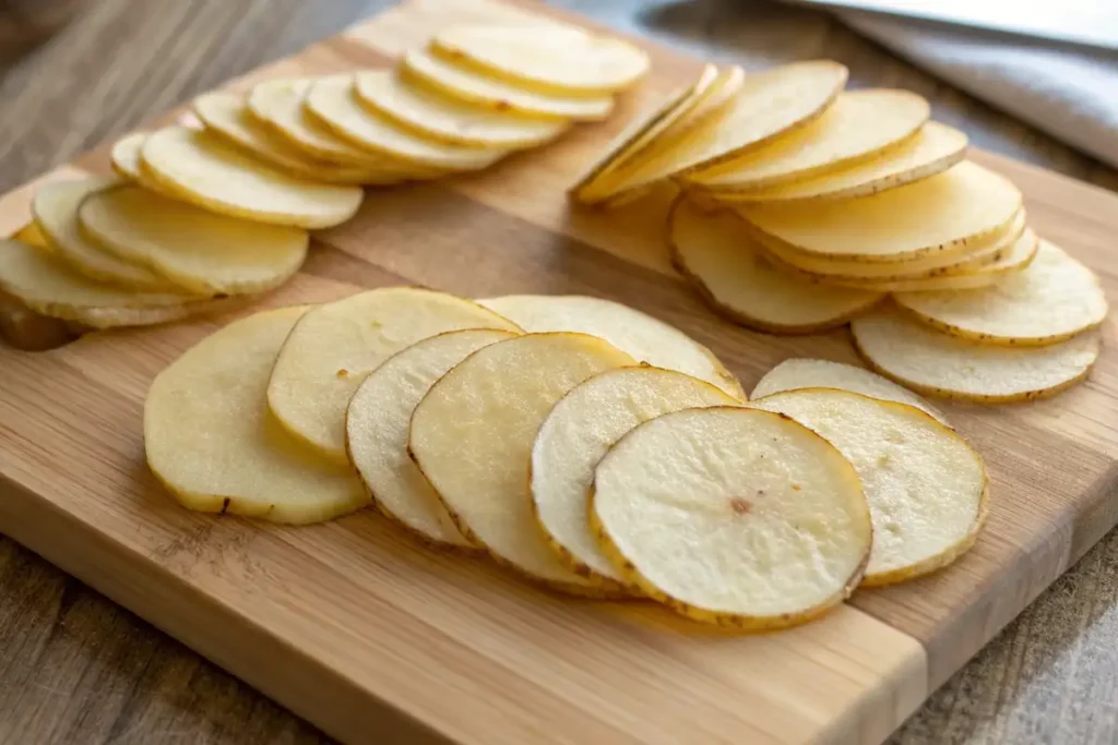 Thinly sliced potatoes for gluten-free chips