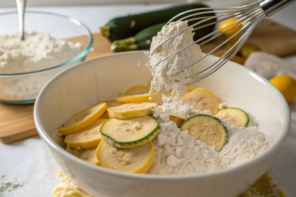 Preparing fried squash ingredients