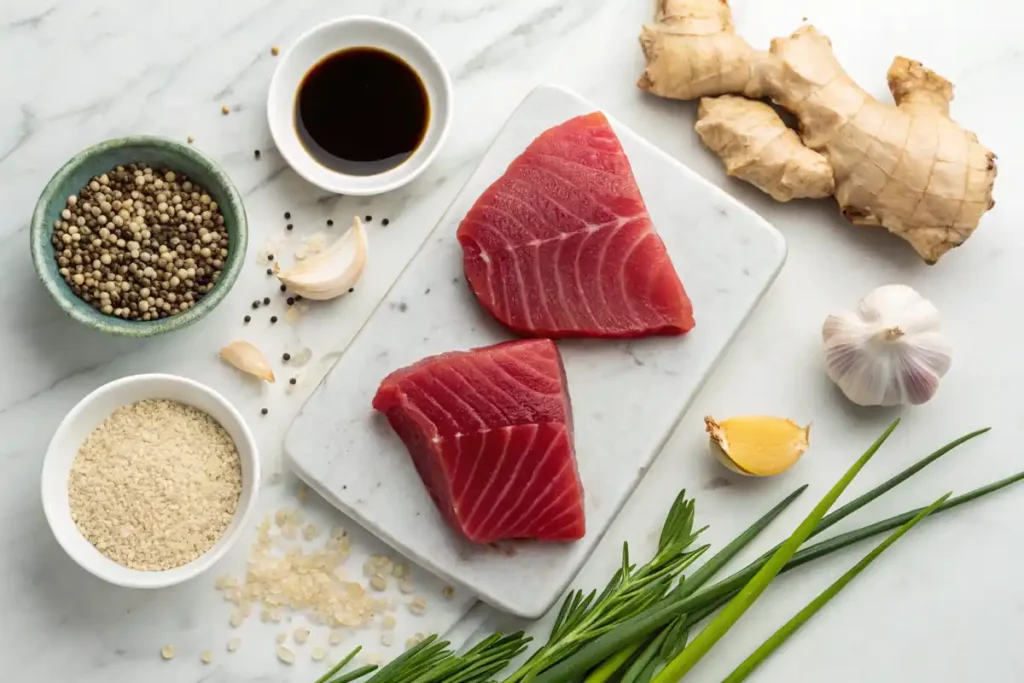 Ingredients for ahi tuna recipe - seared