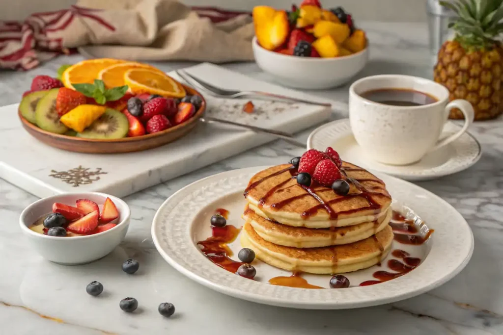 Breakfast table with Cracker Barrel pancakes