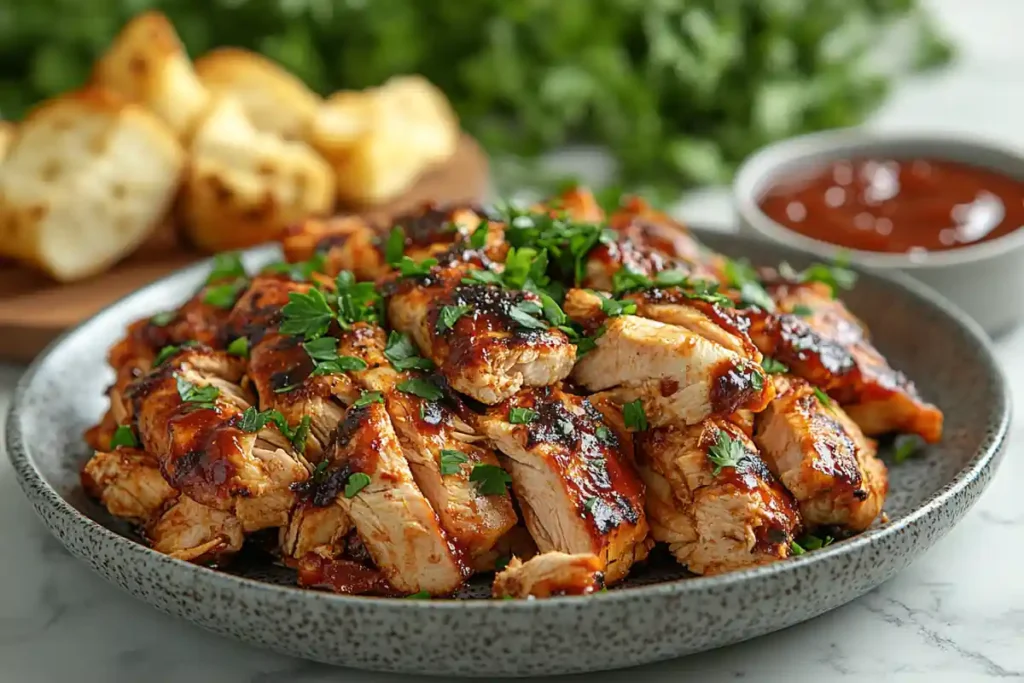 Keto Pulled Chicken Garnished with Parsley