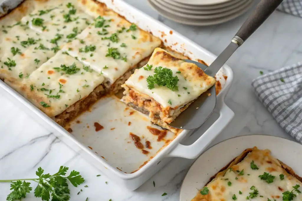 Layered lasagna with white sauce