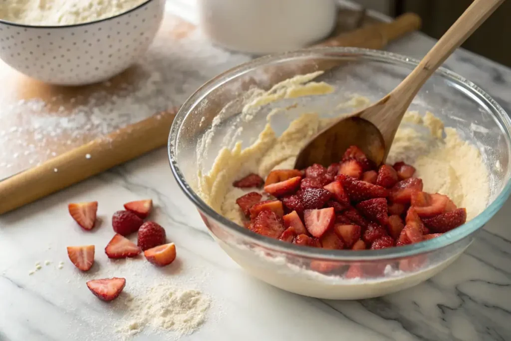 Mixing strawberry muffin batter