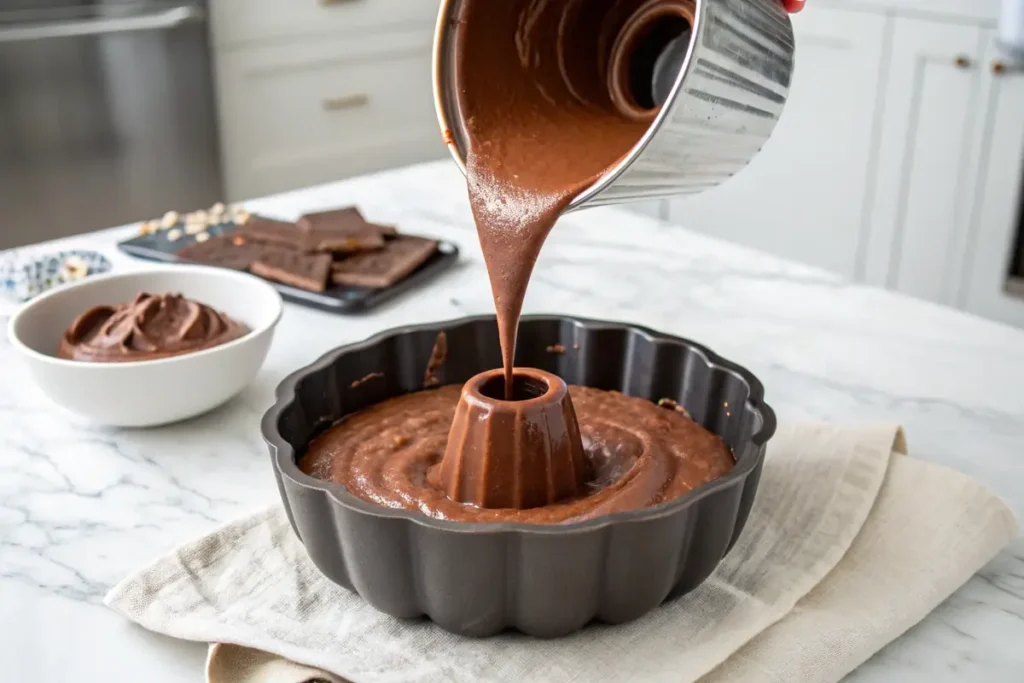 Chocolate Batter Being Poured