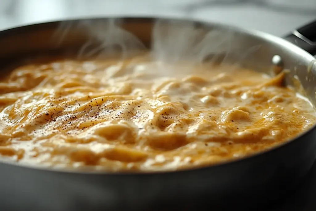 Cajun Alfredo Sauce Simmering in Skillet