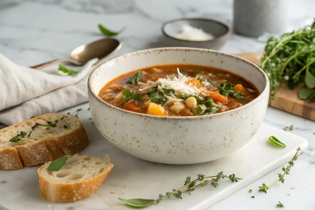 Serving minestrone soup