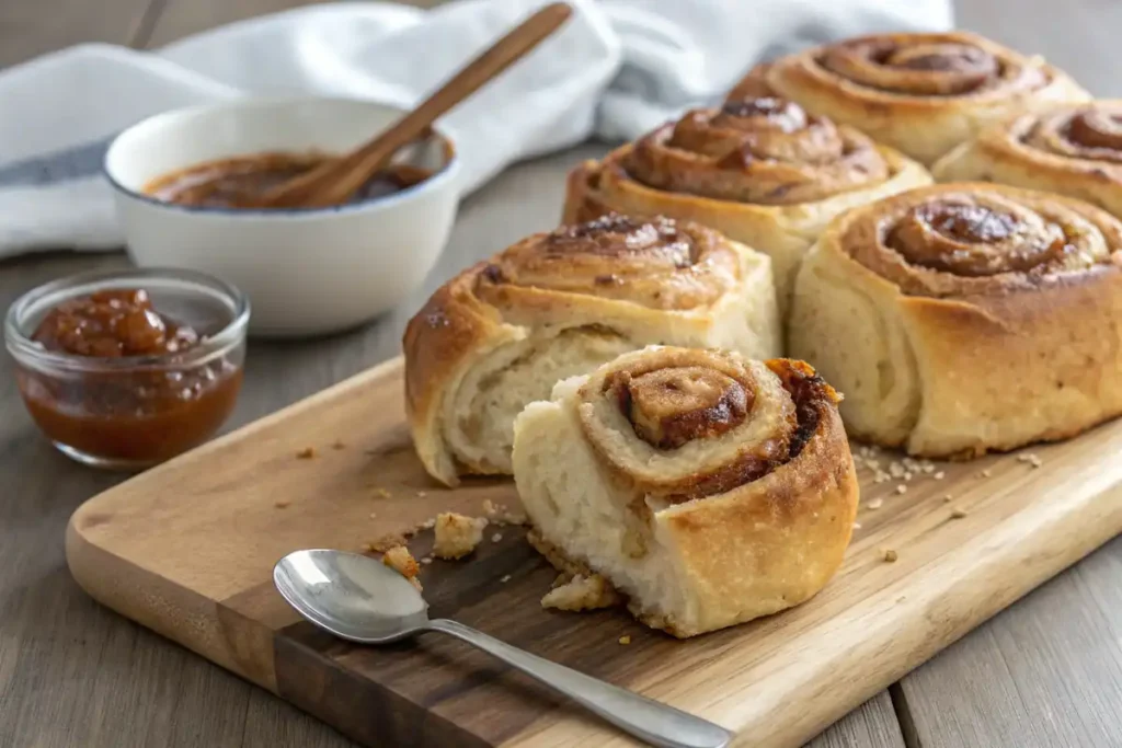 Fluffy interior of sourdough cinnamon rolls