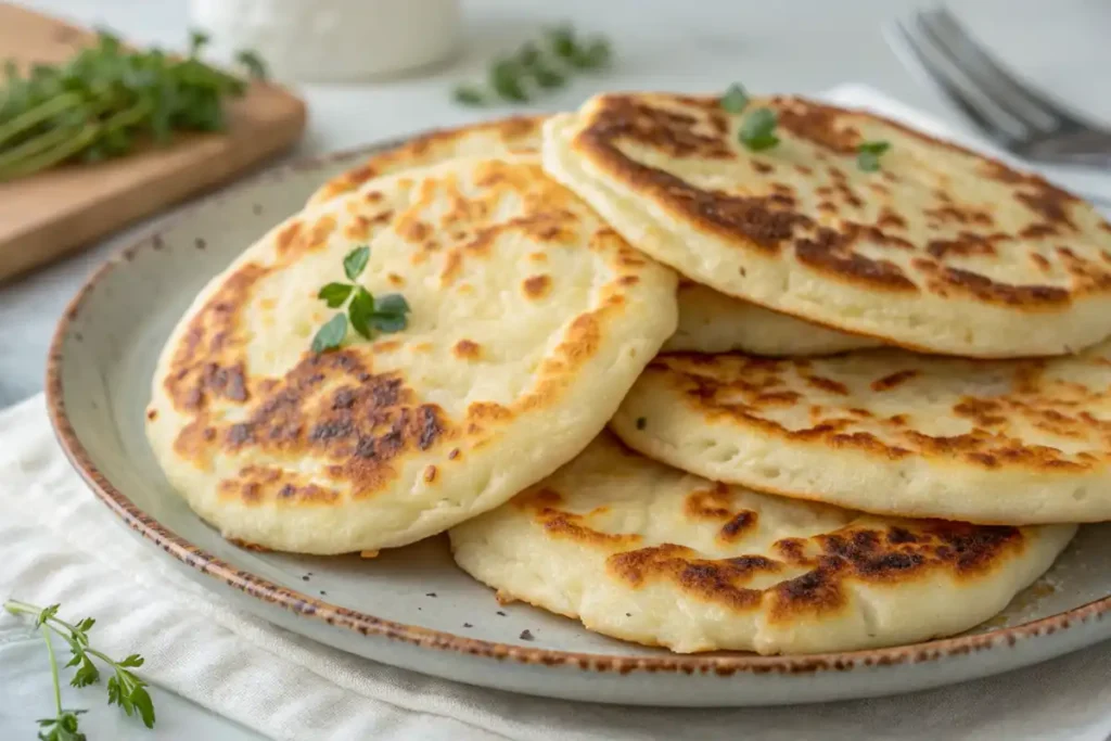 Cooked cottage cheese flatbread stack