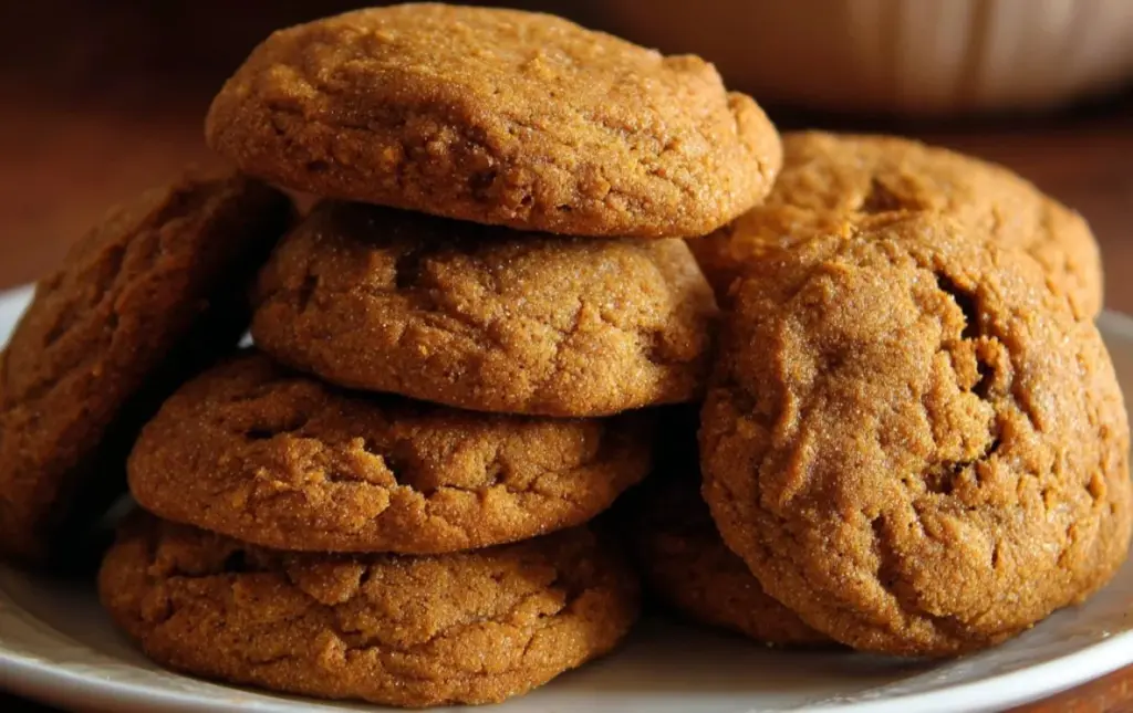 Chewy maple pumpkin cookies topped with spice and drizzled with maple glaze