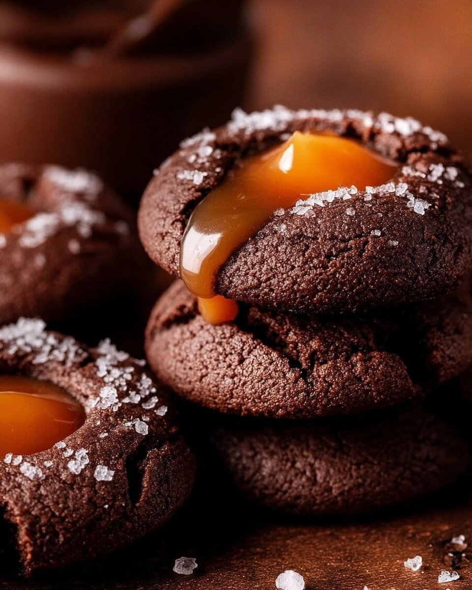 Fudgy Chocolate Thumbprint Cookies with Salted Caramel
