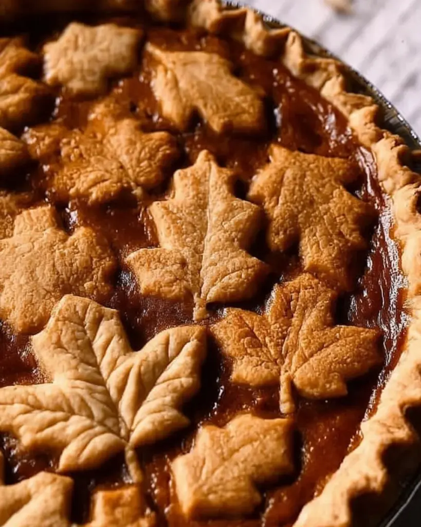 Homemade Apple Butter Pie topped with a lattice crust and served on a plate