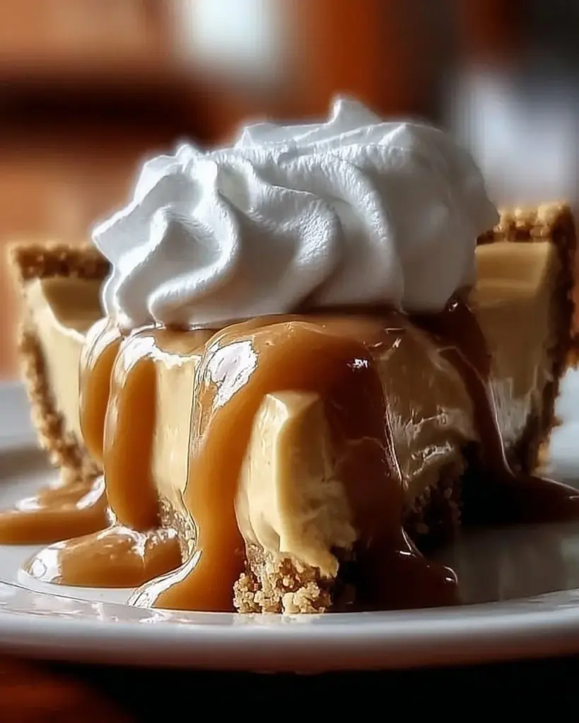 Delicious homemade butterscotch pie topped with whipped cream