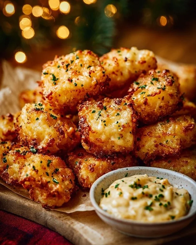 Cheesy Christmas Bites served on a festive plate, perfect for holiday gatherings.