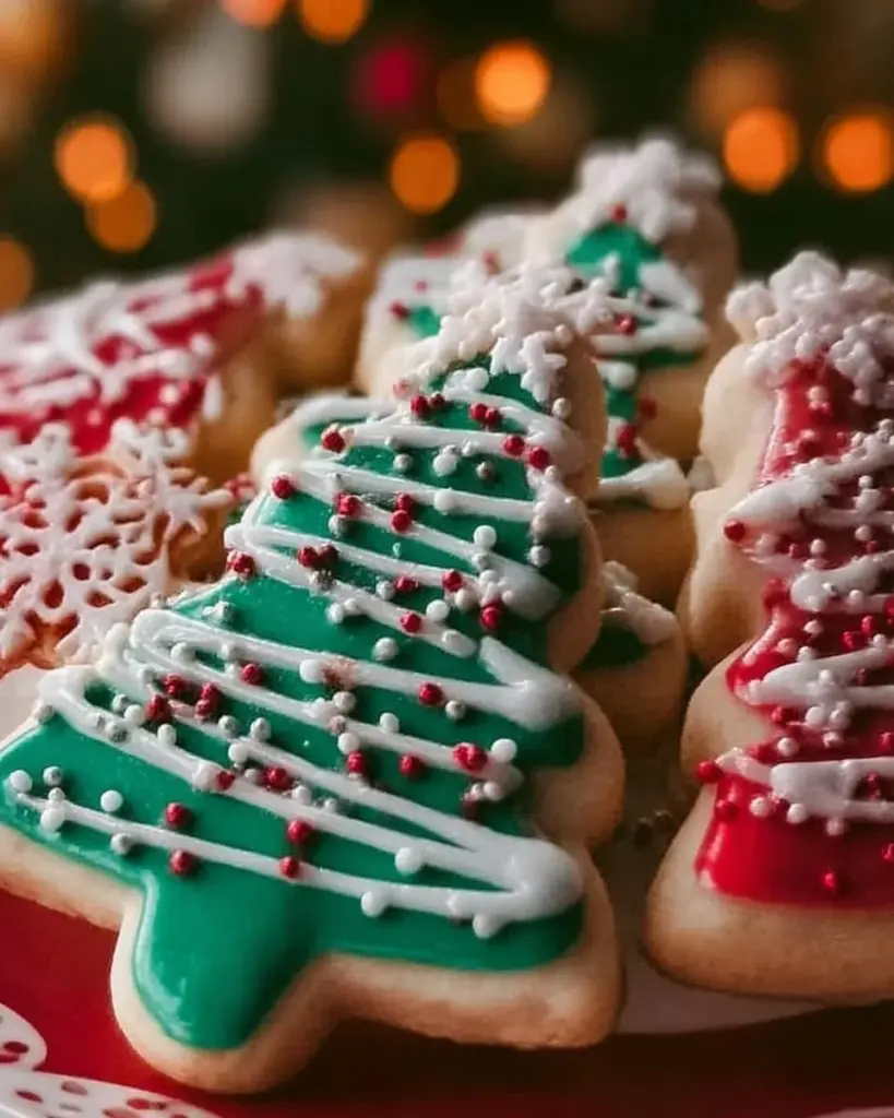Decorated Christmas sugar cookies with festive designs
