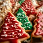 Deliciously decorated Christmas Tree Cookies on a festive plate