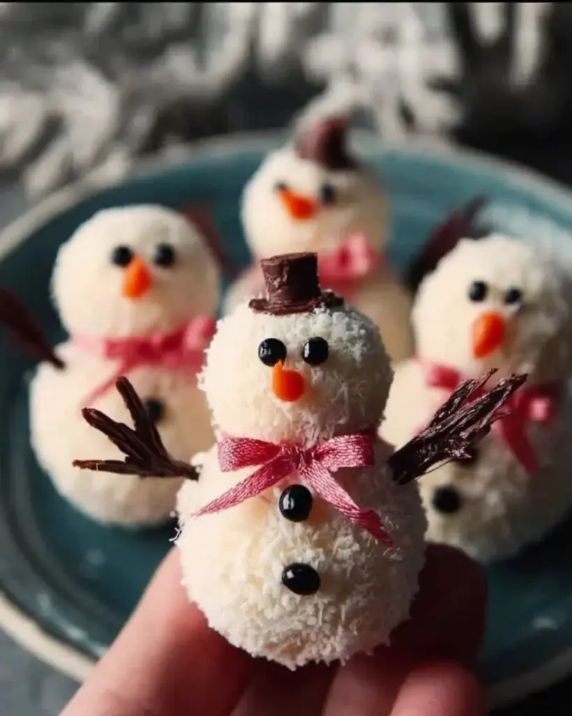 Cute Snowmen Truffles decorated with chocolate and festive designs