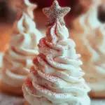 Delightful meringue Christmas tree cookies decorated for the holidays