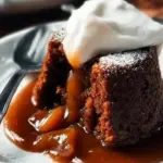 Delicious gingerbread pudding cake served with whipped cream