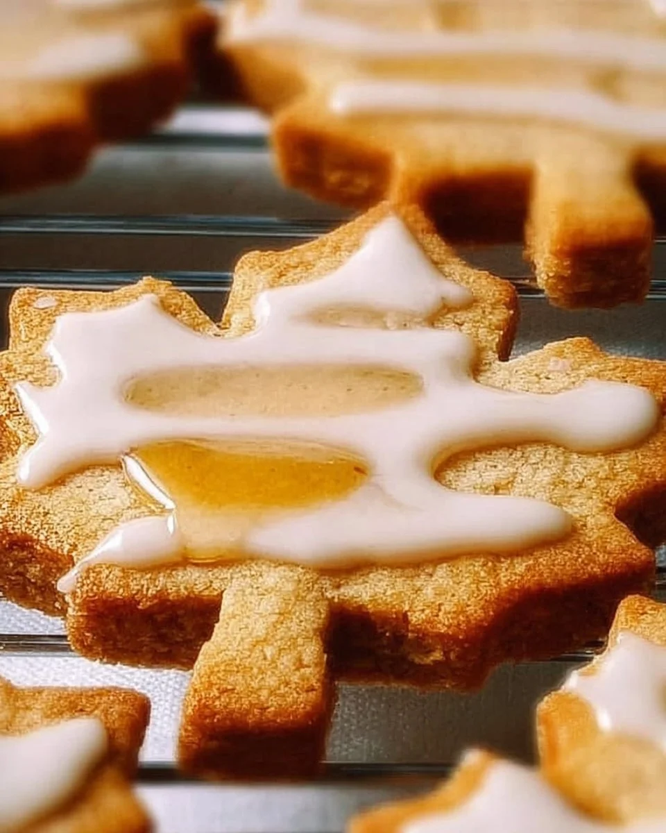 Delicious glazed maple shortbread cookies on a plate