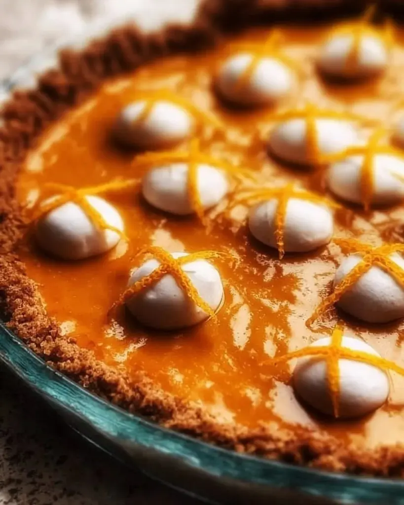 Delicious slice of Honey Carrot Pie topped with honey and garnished with carrots.