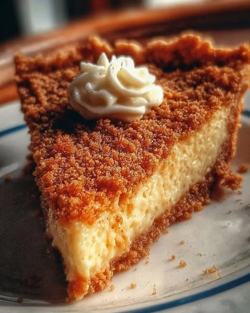 Delicious homemade Kentucky sawdust pie slice on a plate