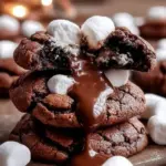 Marshmallow Hot Cocoa Surprise Cookies with melted chocolate and marshmallows